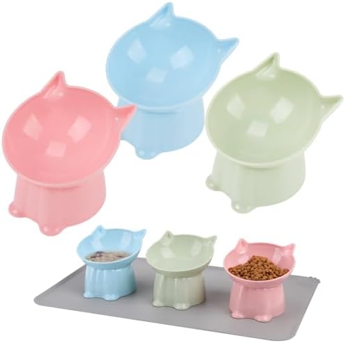3 Pcs Raised Cat Bowl 15° Elevated Cat Food Bowl Tilted Cats Bowls,3 Colors by Hoemwarm