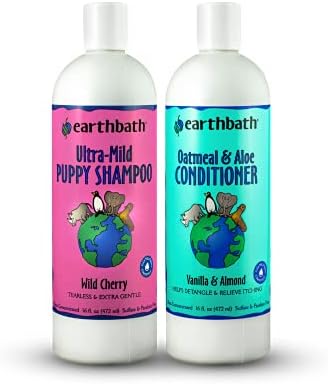 earthbath, Ultra-Mild Puppy Shampoo and Oatmeal & Aloe Conditioner - Best Dog Shampoo and Conditioner, Made in USA, 100% Cruelty Free Dog Wash, Soothing Oatmeal Shampoo for Dogs - 16 Oz (1 Set) by earthbath