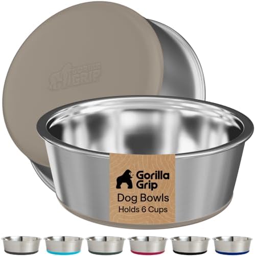 GORILLA GRIP Dog Bowls, Food Grade Stainless Steel, Set of 2, 6 Cup, Beige by GorillaGrip