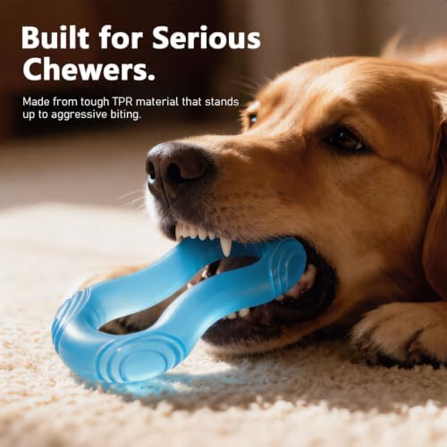 MECOOL Dog Tug of War Toy - Durable TPR Rubber Puller Ring for Aggressive Chewers, Interactive Chew Toy for Medium Large Dogs, Heavy Duty Teething Toy for Tugging & Fetch,Bacon Flavored - Image 2
