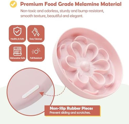 Slow-Food Cat Bowl - Made of Melamine, Suitable for Both Dry and Wet Food - Cute Flower Maze Pattern, Promotes Healthy Feeding and Helps Protect Whiskers - Dishwasher Safe - 6.3 in Wide x 1.1 in high - Image 5