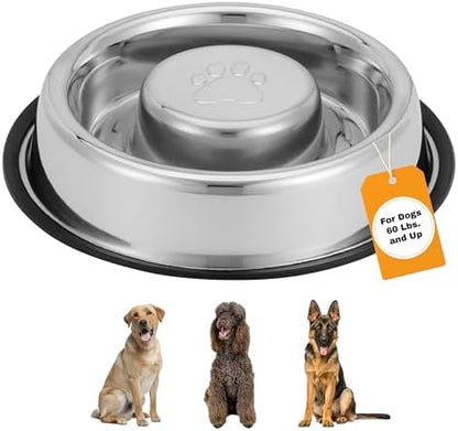 Neater Pet Brands Stainless Steel Slow Feed Bowl - Non-Tip & Non-Skid - Stops Dog Food Gulping, Bloat, Indigestion, and Rapid Eating (5 Cup) by NeaterPetBrands