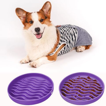 Slow Feeder Dog Bowls, Silicone Food Bowl Anti-Gulping, Pets Puppy Slow Feeder with Suction Cups, Dishwasher Microwave Safe for All Small Medium Dogs, Wave Design Purple - Image 6