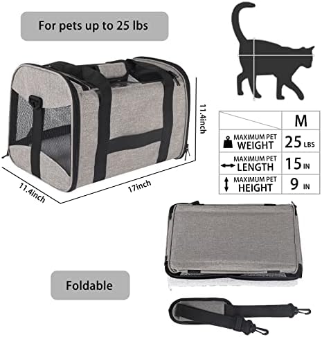 Cat Carrying Case - Pet Carrier Airline Approved, Protable and Breathable Pet Travel Carrier Removable Fleece Pad, Collapsible Cat Carrier Dog Carrier for Medium Cats Small Cats Dogs (Grey&Black M) - Image 2