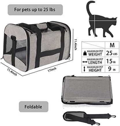 Cat Carrying Case - Pet Carrier Airline Approved, Protable and Breathable Pet Travel Carrier Removable Fleece Pad, Collapsible Cat Carrier Dog Carrier for Medium Cats Small Cats Dogs (Grey&Black M) - Image 2