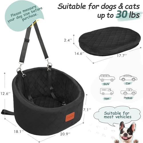 Lealchum Dog Car Seat for Small Dogs Up to 30 Lbs,Ultra Soft Fabric Fill in Comfy Memory Foam,Happy Pet Ride,2 Safety Dog Leashes,Fully Detachable and Washable,Anti Slip Base(Black) - Image 2