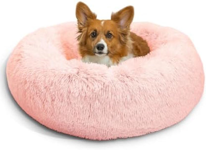 Best Friends by Sheri The Original Calming Donut Dog Bed for Medium Dogs up to 45 lbs, Shag Faux Fur, Cotton Candy Pink, 30" x 30" by BestFriendsbySheri