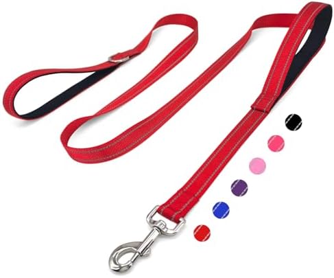 6 FT Red Nylon Reflective Dog Leash for Medium Dogs with 2 Padded Handle by Unknown