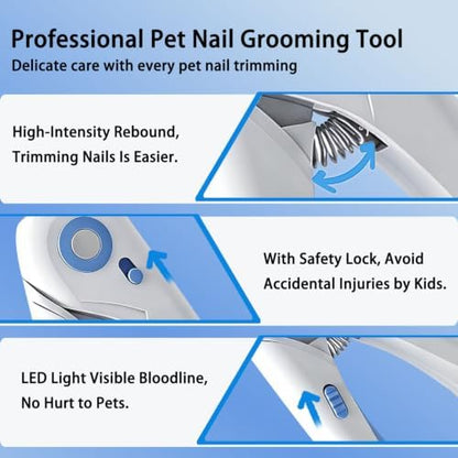 LED Dog Nail Clipper with Light, Illuminate Nails and Bloodline for Safe Trimming, with Nail File, Transparent Guard and Safety Lock, Suitable for Cats and Dogs-White - Image 6