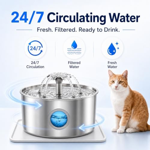 Cat Water Fountain, 3.2L 108Oz Stainless Steel Pet Fountain, 4 Filters - Image 6