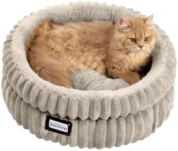 BALANCE Cat Bed Kitten Bed, Washable Round Cat Beds for Indoor Cats,Super Soft Plush Faux Fur Pet Bed for Puppy and Kitten with Anti-Slip Bottom by BalancePet