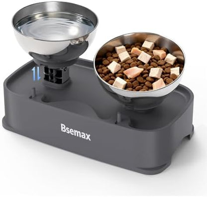 Elevated Raised Cat Bowls with 2 Stainless Steel Bowls, Adjustable 6.1–7.3in Height and 30°Angle Tilted Raised Cat Bowl for Indoor Cats Dogs Kitty Elevated Cats Puppy Food Water Dishs (Gray) by Bsemax
