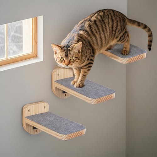 ESPETS Set of 3 Natural Wood Cat Wall Steps Floating Ladder Stairs - Image 7