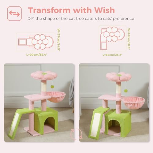 PETEPELA Cactus Cat Tree for Kittens & Small Cats, 32in Cat Tower,Pink - Image 2
