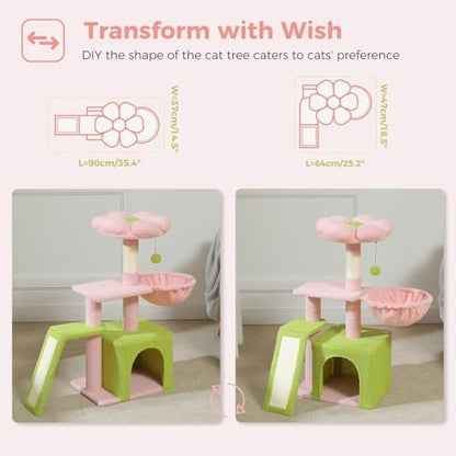 PETEPELA Cactus Cat Tree for Kittens & Small Cats, 32in Cat Tower,Pink - Image 2