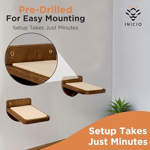 INICIO Cat Wall Steps - 3 Pack of Stairs for Cats to Climb - Brown - Image 4