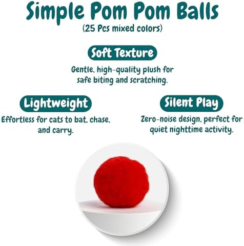 50 Count 1.2 Inches Pom Pom Balls with Cat Ball Launcher, Interactive Cat Toy for Indoor Kittens, 25 Pcs Sparkle and 25 Pcs Simple Pompoms are Included for Exercise, Training & Boredom Relief - Image 6