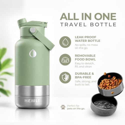 32 oz. Dog Water Bottle, Insulated Dog Travel Water Bottle, Stainless Steel Pet Water Bottle Dispenser Portable Food and Water Bowl for Dogs for Walking Dog Canteen Travel Kit - Image 2