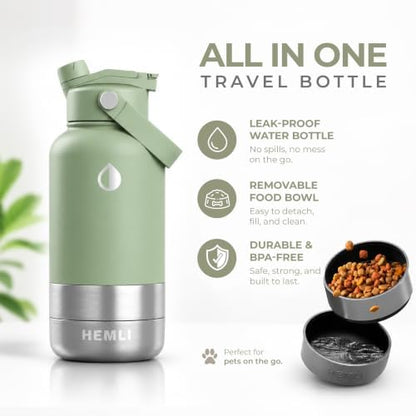 32 oz. Dog Water Bottle, Insulated Dog Travel Water Bottle, Stainless Steel Pet Water Bottle Dispenser Portable Food and Water Bowl for Dogs for Walking Dog Canteen Travel Kit - Image 2