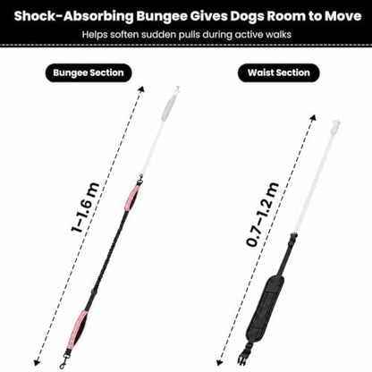 Hands Free Dog Leash, Adjustable Waist Belt 27-51", 2 Reflective Padded Handles, Comfortable Shock Absorbing Bungee, for Small Medium Large Dogs, Walking Jogging Running - Image 7