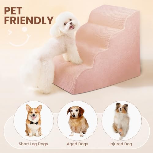 Dog Stairs for Small Dogs, High Density Foam Dog Steps, Extra Wide Non-Slip Pet Ramp for High Beds Or Couch, Soft Doggie Ladder for Dogs Injured, Older Pets, Small Cats, 4 Steps, Pink - Image 5