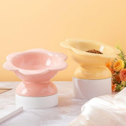 Hushee 2 Pcs Ceramic Raised Cat Bowls 7 oz Flower Shaped Cat Food Dish Stress Free on Neck and Spine Dishwasher Safe Feeding Bowls for Small Kitten - Image 5