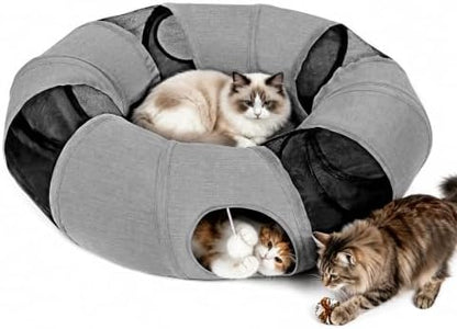 Ownpets 2 in 1 Collapsible Cat Tunnel for Indoor Cats with Cushion Bed by Ownpets