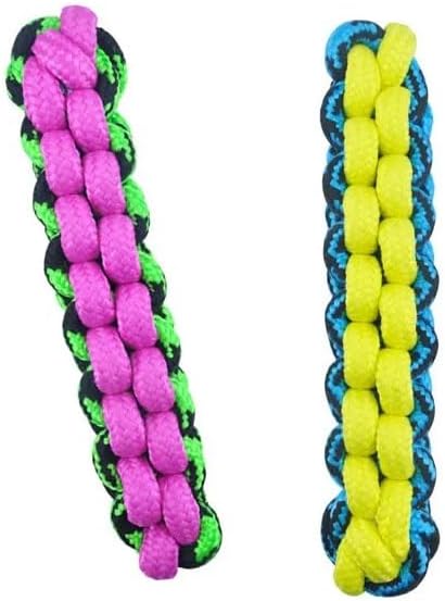 Braided Paracord Rope Dog Toy Tough Fetch Stick Chew Tug Choose Color 10 1/4" (Blue/Yellow)