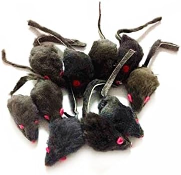 emours 12 Piece Pack Rattle Furry Mice Cat Toy Realistic Fur Mice Toys, Grey by emours