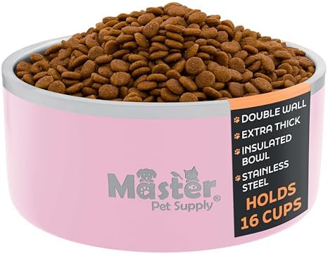 Master Pet Supply Stainless Steel Dog Bowls 128 oz Heavy Duty Rose Quartz by MasterPetSupply