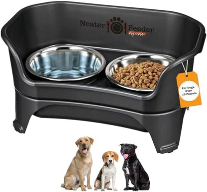 Neater Feeder Express Mess Proof Dog Bowls Elevated for Medium to Large Sized Breed, No Spill Raised Dog Food Bowl Stand, Stainless Steel Food and Water Bowl Set, Pet Dish Feeding Station, Black by NeaterPets