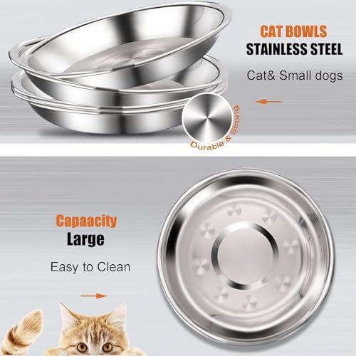 6 Pcs Stainless Steel Cat Bowls Shallow Wide Food Bowls for Cats Replacement Whisker Fatigue Relief for Small Dogs and Cats Indoors (Silver) - Image 6