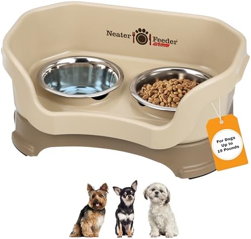 Neater Pet Brands Neater Feeder Deluxe Mess Proof Dog Bowls Elevated for Small Dogs Under 19 lbs, Made in USA, No Spill Raised Dog Food Bowl Stand Feeding Station, Food and Water Bowl Set, Cappuccino by NeaterPetBrands