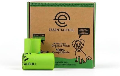 Biodegradable Cat & Dog Bags, Certified Compostable Poop Bags with Handles, 180 Count Refill Rolls, Plant Based and Leak Proof
