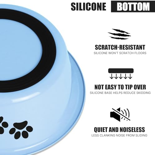 Stainless Steel Dog Bowls, Nonslip Rubber Bottom No Spill Proof Skid Metal Insulated Dog Bowls for Large Medium Small Breed Dogs (Blue, 8.5 Cups/71 OZ) - Image 4