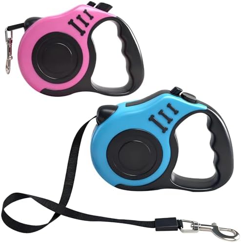 2 Pcs 16.5Ft Retractable Dog Leash,Up to 33 lbs,Blue and Pink by Unknown