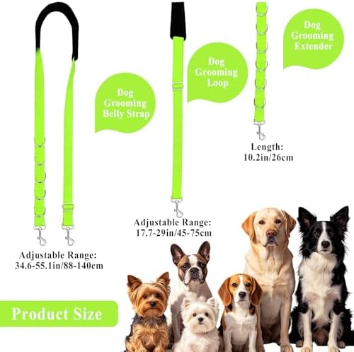 Dog Grooming Belly Strap Dogs Grooming Table Arm Extender Loop with D-Rings Adjustable Bathing Restraint Leash No Sit Haunch Holder for Small & Medium Dog Cat Hair Cutting Washing (Green) - Image 2
