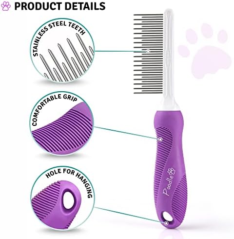 POODLIE Pet Grooming Bundle - Detangling Pet Comb with Long & Short Stainless Steel Teeth for Removing Matted Fur, Knots & Tangles + Slicker Brush for Small and Large Dogs with Curly Hair - Image 4