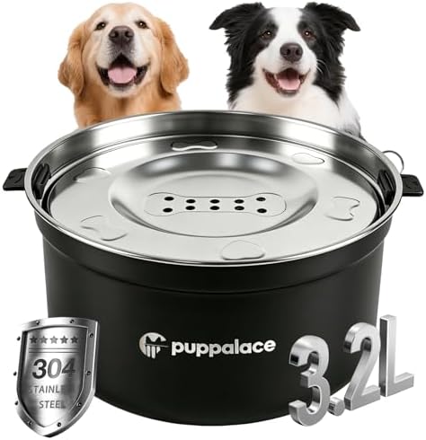 3.2L/108oz No Spill Dog Water Bowl Stainless Steel Black by Puppalace