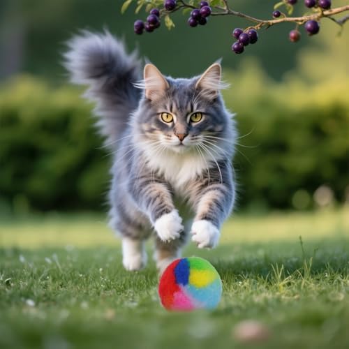 40 Pcs Soft Plush Cat Ball 1.7Inch Rainbow Pom Pom Cat Toy Balls Fuzzy Kitty Chase Yarn Puffs for Pet Interactive Playing Exercising Training Assorted Color Lightweight - Image 4