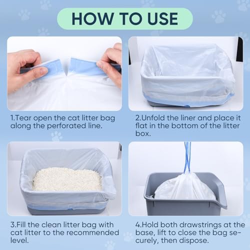 80 Count Jumbo Cat Litter Box Liners, Cat Litter Liners for Automatic Litter Box, 10-15 Gallon Heavy Duty Cat Litter Bags with Drawstrings, 37" x 18.11" - Image 6