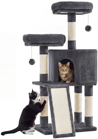 SONGMICS HOME Cat Tree, Cat Tower with Cat Cave, Scratching Ramp, Sisal Scratching Posts, Multi-Level Cat Condo for Indoor Cats, Dark Gray by SONGMICSHOME