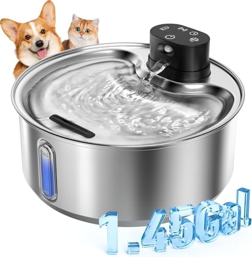 Stainless Steel Cat Water Fountain, 186fl.oz/1.45Gal Cordless Dog Fountain by WILKIEE