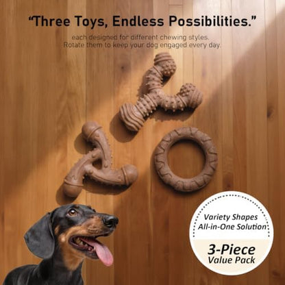 MECOOL Indestructible Dog Chew Toys for Aggressive Chewers 3PCS, Durable Bacon Flavored Nylon Bones for Small Dogs, Puppy Teething Toys, Long Lasting Nylon Dog Chews - Image 2