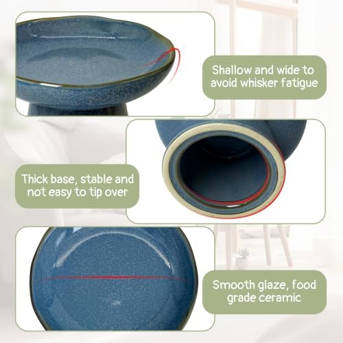VCEPJH Elevated Cat Bowls 6.1in Shallow Cat Food Plate Pack of 2 Ceramic Raised Cats Dish Flat Anti Whisker Fatigue Wide Pet Food & Water Feeder for Indoor Kitty Kitten (Blue) - Image 6