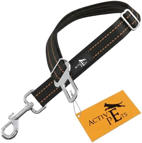 Active Pets Orange Car Seat Belt for Dogs, Attaches to Harness & Collar, Adjustable 18" - 24" Travel Restraint System Fits Small - Large Pups for Safety & Comfort, Essential Pet Supplies & Accessories by ActivePets