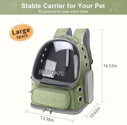 Cat Backpack Carrier, Breathable Cat Carrier Large Space Bubble Pet Backpack for Kitty Small Dog up to 20lbs, Transparent & Foldable Pet Carrier for Travel Hiking, Green - Image 5
