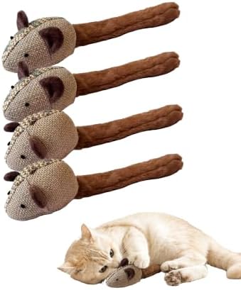 StarSnowe×Cotton-Linen Fuzzy Mouse,Cat Plush Toy with Catnip and Crinkle Paper, Interactive Fun Kitten Stuffed Toys Set-12in Big Mice (Hunting Master(Pack of 4)) by Unknown