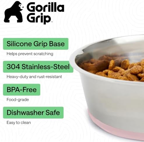 GORILLA GRIP Dog Bowls, Food Grade Stainless Steel, Set of 2, 2 Cup, Pink - Image 2