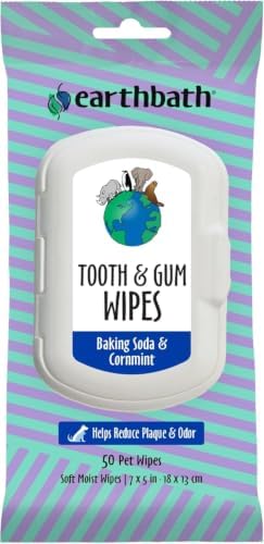 earthbath Tooth & Gum Wipes, Mint Dog Teeth Cleaning Wipes, 50 Count by earthbath
